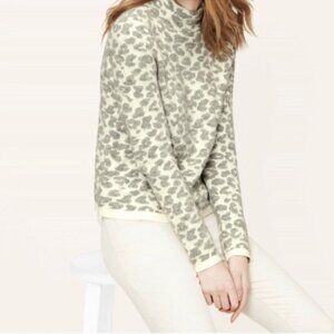 Ann Taylor Loft Grey Leopard Print Mock Neck Wool Blend Pullover Sweater Size S